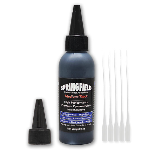 Black Rubber Toughened CA Glue - 2oz Premium Cyanoacrylate Super Glue - Medium-Thick 500 CPS