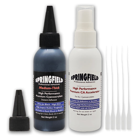 Black Rubber Toughened CA Glue - 2oz Premium Cyanoacrylate Super Glue w/Accelerator Spray